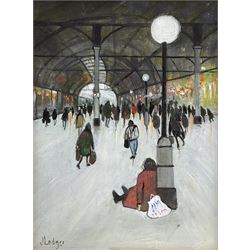 Janet Ledger (British 1931-): Newcastle Station, acrylic on board signed 19cm x 14cm 
Provenance: with The Linda Blackstone Gallery, Pinner, label verso