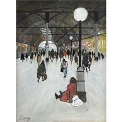 Janet Ledger (British 1931-): Newcastle Station, acrylic on board signed 19cm x 14cm 
Provenance: with The Linda Blackstone Gallery, Pinner, label verso