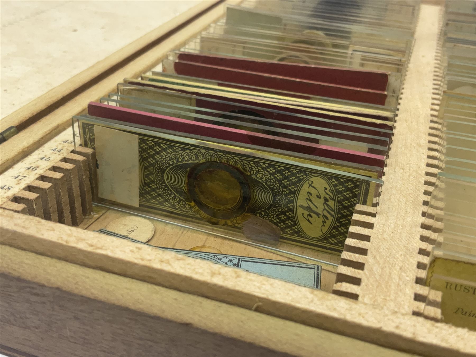 R & J Beck London microscope, model 7597, contained in fitted case, together with a boxed collection of glass microscope biological sample slides