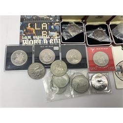 The Royal Mint United Kingdom 1983 proof coin collection in blue folder with certificate, 1983 uncirculated coin collection, two 1987 brilliant uncirculated coin collections, commemorative crowns etc