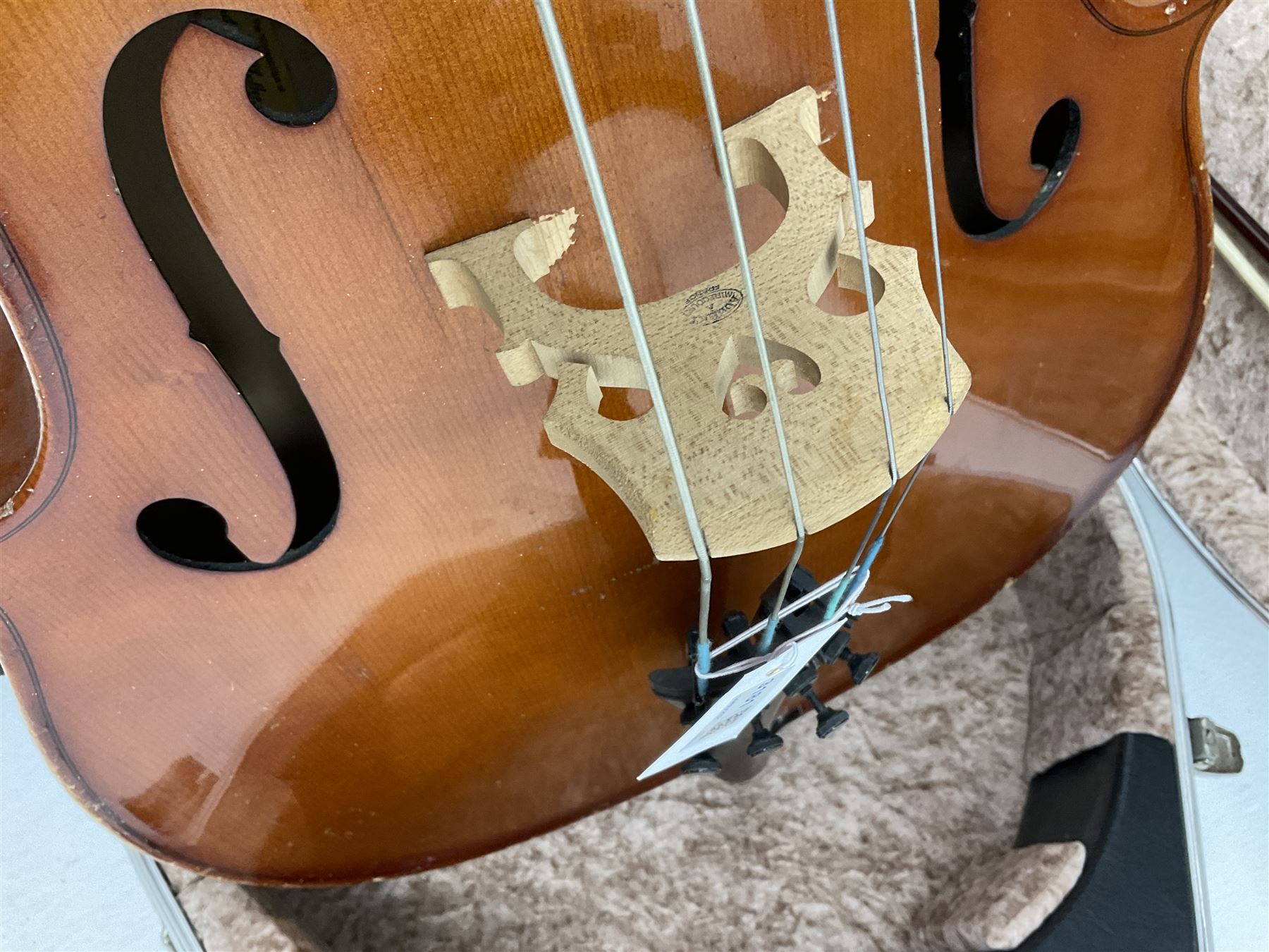 Cello by Andreas Zellar of Romania for Stentor Music Co. Ltd. with 75.5cm two-piece maple back and ribs and spruce top, bears label, L122cm overall, in hard carrying case with bow