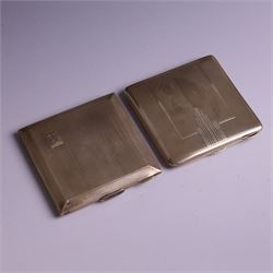 Two mid 20th century silver compacts, both rectangular with engine turned decoration, one ...