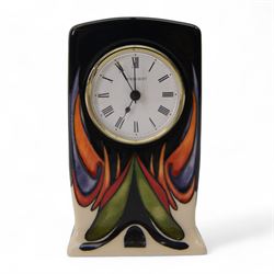 Moorcroft mantle clock, in Paradise Found pattern, with impressed mark beneath, H16cm