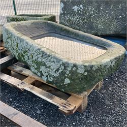 19th century large stone trough, dished shaped internally - THIS LOT IS TO BE COLLECTED BY APPOINTMENT FROM DUGGLEBY STORAGE, GREAT HILL, EASTFIELD, SCARBOROUGH, YO11 3TX