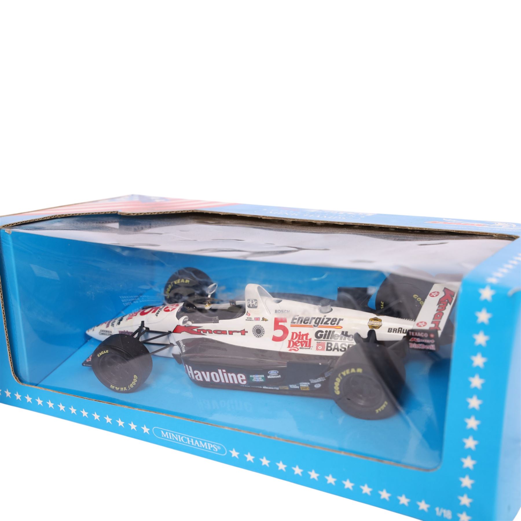 Minichamps limited edition 1:18 Vodaphone McLaren Mercedes MP4-22 L. Hamilton 1st Win - Canada GP 2007 #2 car, together with Minichamps Indy Car Collection 1:18 Lola Ford Team Newman-Haas #5 car no. 520931805, both boxed (2)