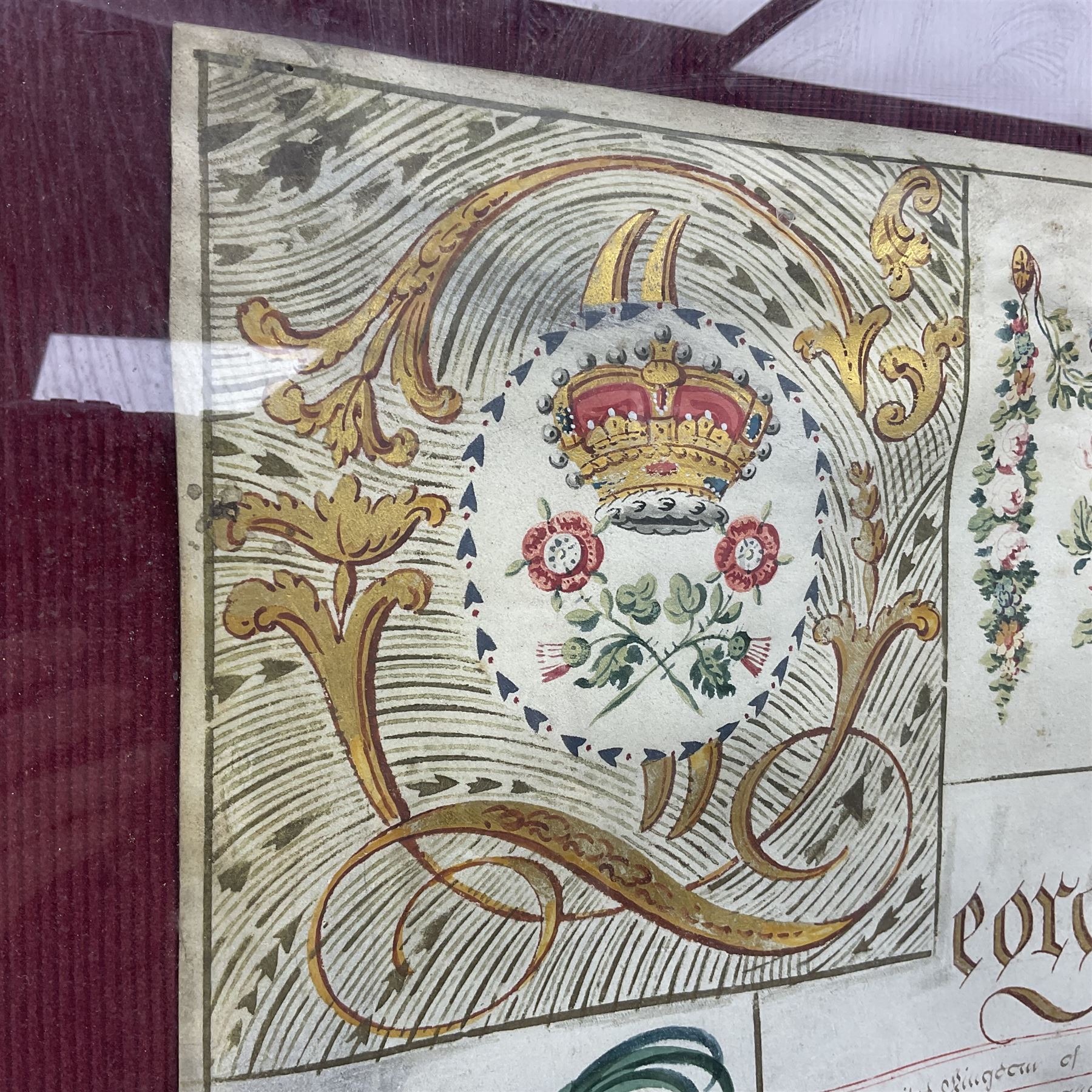 Large 18th century framed and glazed Indenture for King George III to George Rivers, Lord Rivers of Straths Saye, including frame H92.5cm L107.5cm