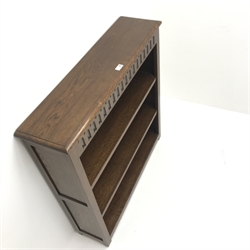 Oak open bookcase, two shelves, stile supports, W92cm, H95cm, D24cm