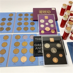  Great Britain coin sets 1970 and 1971 in plastic holders with card covers, two part filled Whitman folders and various pre-decimal Queen Elizabeth II coins in red tubes of varying contents  