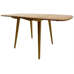 Ercol - elm and beech dining table, rectangular drop-leaf top on splayed square tapering supports 