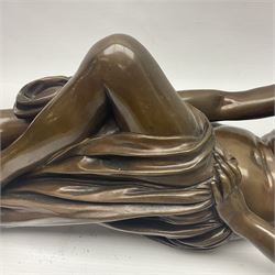 After Christopher Gabriel Allegrain (1710-1795),  Venus au bain, bronze, upon square plinth, Impressed F Barbedienne Fondeur, the base impressed C G Allegrain Fecit 1767, and bearing Barbedienne foundry seal, overall H51cm