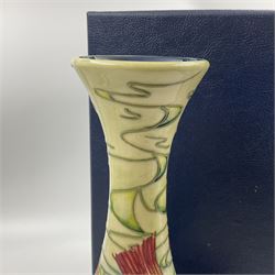 Moorcroft vase, of bottle form, decorated in the Orchid Arabesque pattern by Emma Bossons, circa 2002, H31.5cm, with original box 