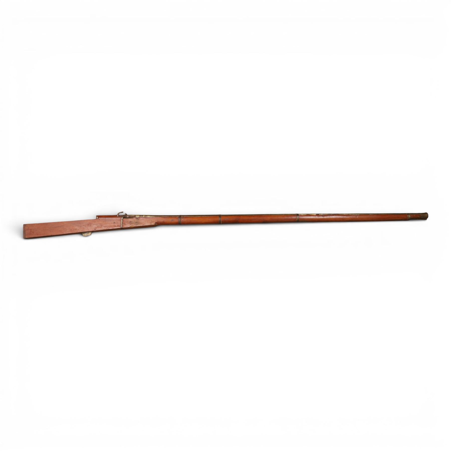  Indian matchlock jezail from the Royal Jaigarh Fort, Jaipur, the plain 69 inch barrel with flared muzzle, stamped to breech 'JPR/EXR/2/3808' on a full wooden stock, overall length 239cm, together with certificate of authenticity on Rajmahal Palace Office headed paper, dated 11th March 1978