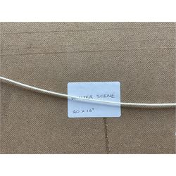 William Burns (Northern British 1923-2010): 'Winter Scene', oil on board signed, titled verso 40cm x 50cm Provenance: Direct from the family of the artist.
Notes: Born in Sheffield in 1923, William Burns RIBA FSAI FRSA studied at the Sheffield College of Art before the outbreak of the Second World War, during which he helped illustrate the official War Diaries for the North Africa Campaign, and was elected a member of the Armed Forces Art Society. On his return, he studied architecture at Sheffield University and later ran his own successful practice, being a member of the Royal Institute of British Architects. However, painting had always been his self-confessed 'first love', and in the 1970s he gave up architecture to become a full-time artist, having his first one-man exhibition in 1979.