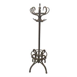 Michael Thonet design - large early 20th century bentwood hat and coat stand, fitted with eight s-scrolled hooks