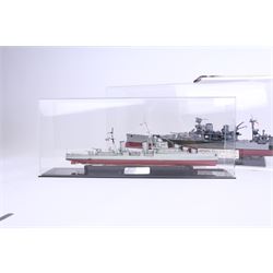 Two ship models in display cases; HMS Repulse, 1941 and HMS Dido, 1939, together with a book about HMS Dido, largest H27cm 
