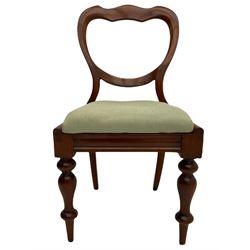 Set of eight Victorian mahogany dining chairs, wavy balloon backs, turned legs, drop in upholstered seats