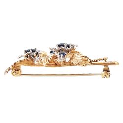9ct gold sapphire flower wreath brooch