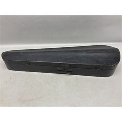 German Hopf violin c1900 with 35.5cm two-piece maple back impressed HOPF, maple ribs and spruce top, also marked HOPF internally L58.5cm overall; in Maidstone ebonised wooden coffin case with bow