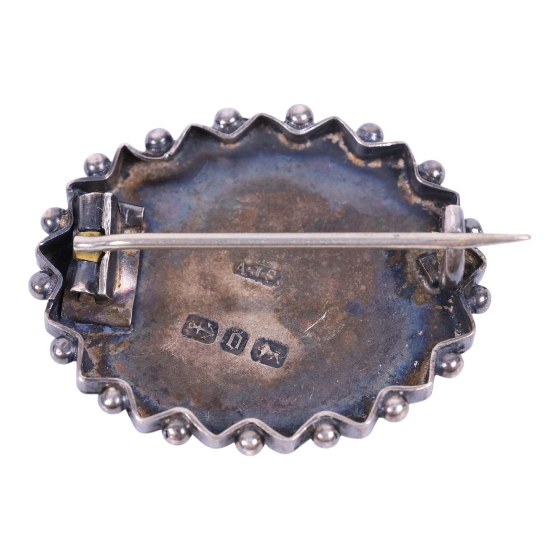 9ct gold jewellery glazed photograph pendant, hallmarked, together with silver miniature scent bottle, brooch and pendant