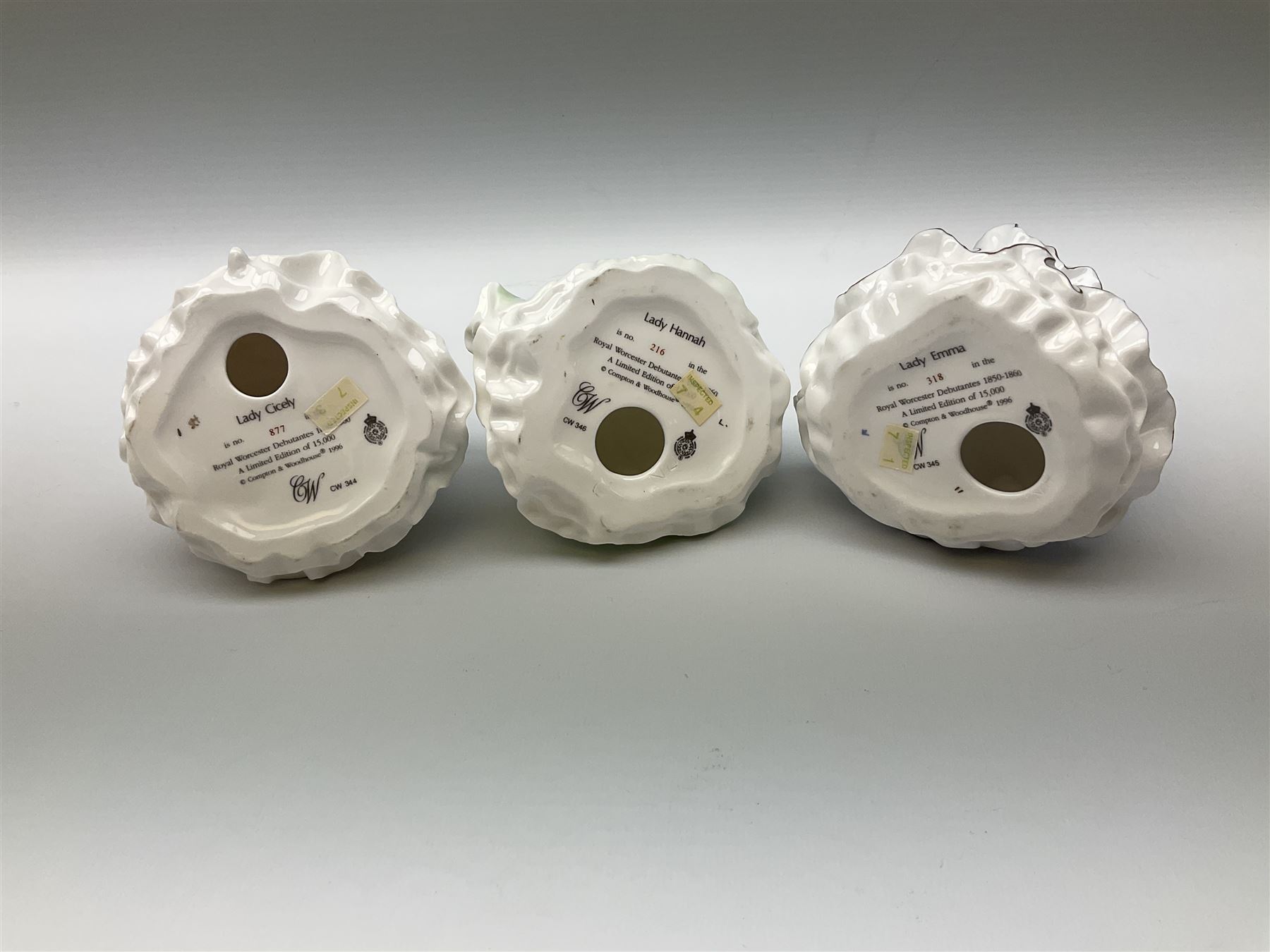 A group of figures, comprising four Royal Worcester examples, The Milkmaid, Lady Emma, Lady Cicely, Lady Hannah, three Royal Doulton examples, Top o' the Hill HN1849, Margaret HN2397, Fair Lady HN3216, two Coalport examples Fairest Flowers Heather, and Pansy, and a Wedgwood figure commissioned by Spink, The Imperial Banquet. 