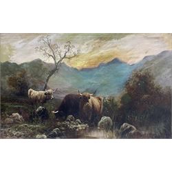 Scottish School (19th Century): Highland Cattle, oil on canvas indistinctly signed 44cm x 69cm
