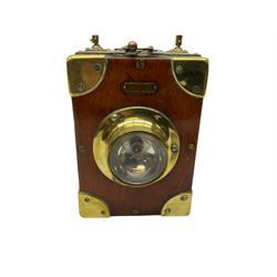 20th Century Ever Ready brass mounted mahogany signal lamp, with a brass handle, H19.5cm