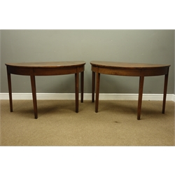  Pair Georgian figured mahogany console tables on square tapering supports, W122cm, H72cm, D60cm  