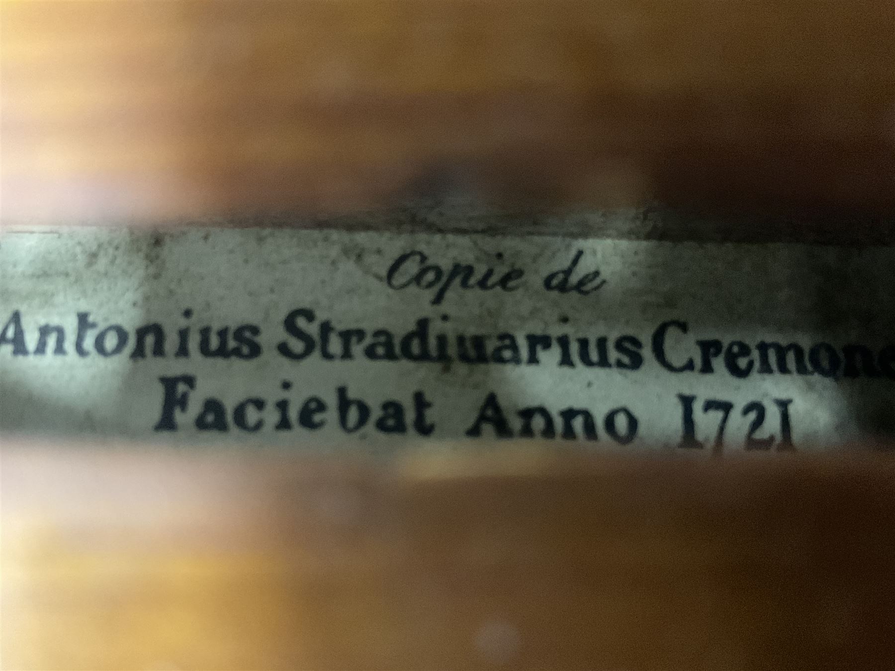 Four violins 1/8th size; half size with Nicolas Bertholini label; three-quarter size with Stradivarius copy label; and full size with Marquis De L'Air label (4)