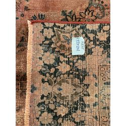 Persian rug, shaped central medallion surrounded by trailing branch and flower heads, floral design border with signature panel  