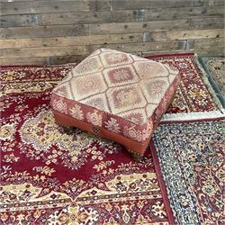 Tetrad Eastwood Wingback Leather Kilim Armchairs Brown with footstool,