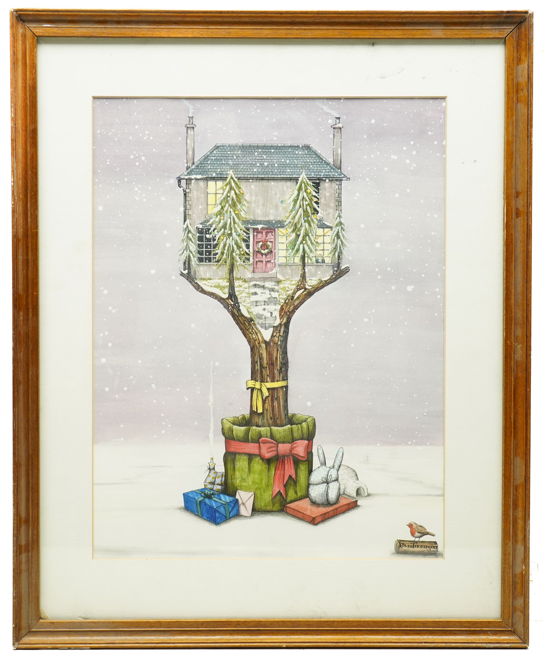Colin Thompson (British/Australian 1942-): Home in Tree at Christmastime Illustration, ink and watercolour signed 40cm x 30cm Notes: Featured in Thompson's the 'Pictures of Home' book, commissioned by Leeds Permanent Building Society, page 18.