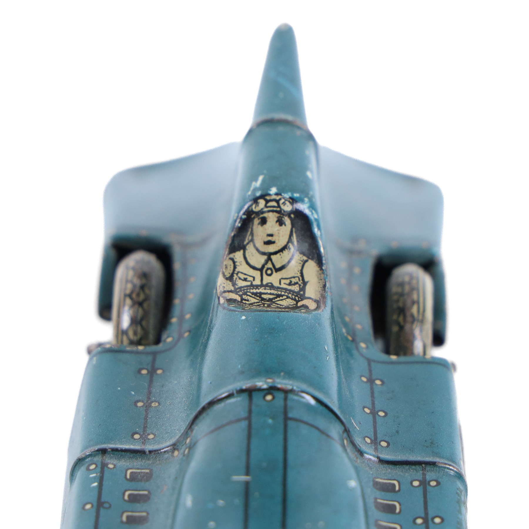 German tinplate clockwork model of Land Speed Record Car 'Bluebird' , blue body with 'Cord Success' to wheels