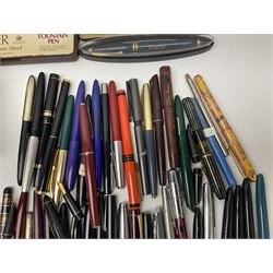 Large quantity of fountain and calligraphy pens, to include examples by Parker, Waterman, Platignum, Universal and Osmiroid, together with a selection of nibs