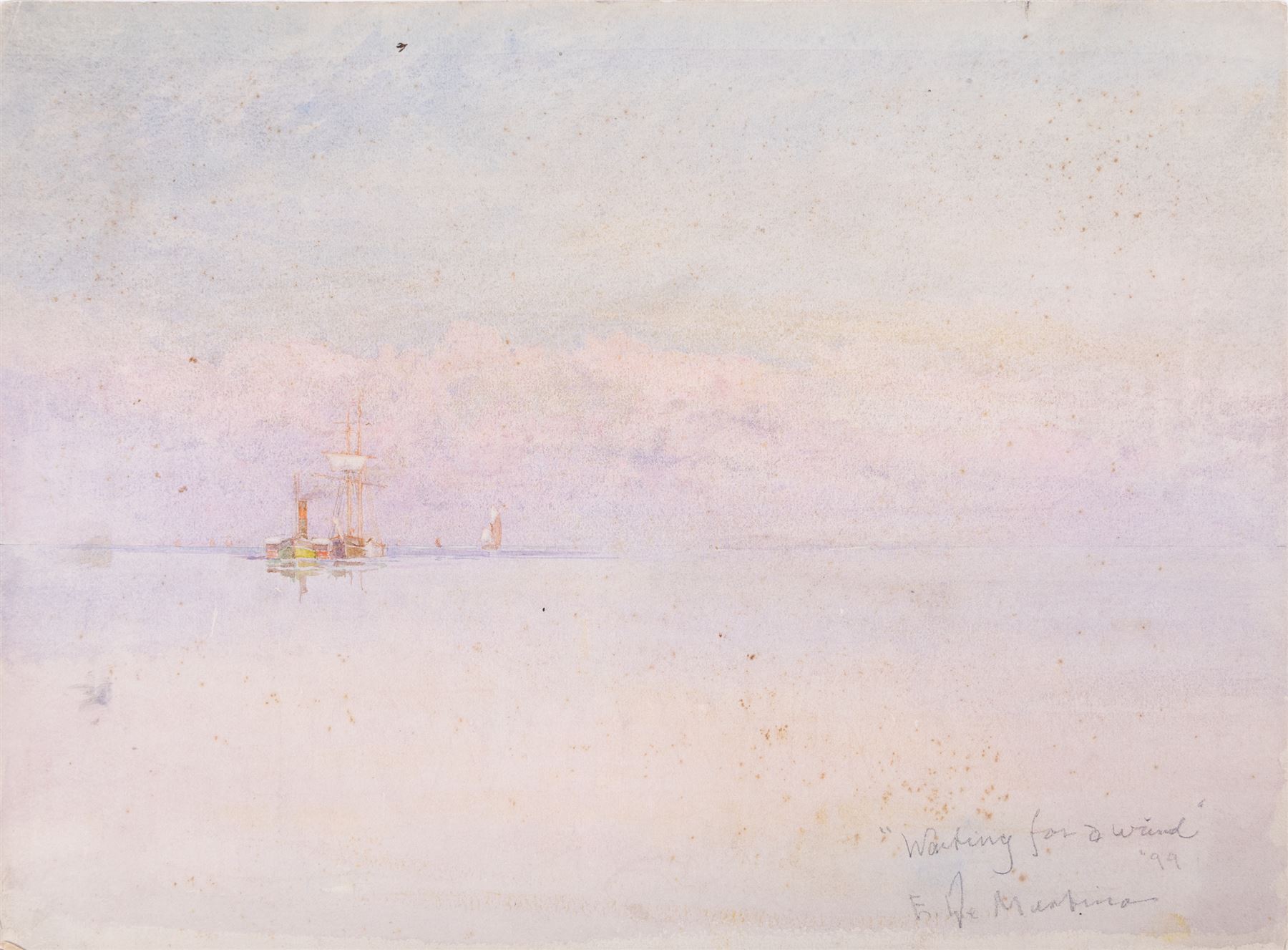 Eduardo De Martino (Italian 1838-1912): 'Waiting for a Wind' and Harbour Scene, two watercolour signed, one titled, each dated '82 and '99, 15.5cm x 24.5cm and 27cm x 36cm (2) (unframed)