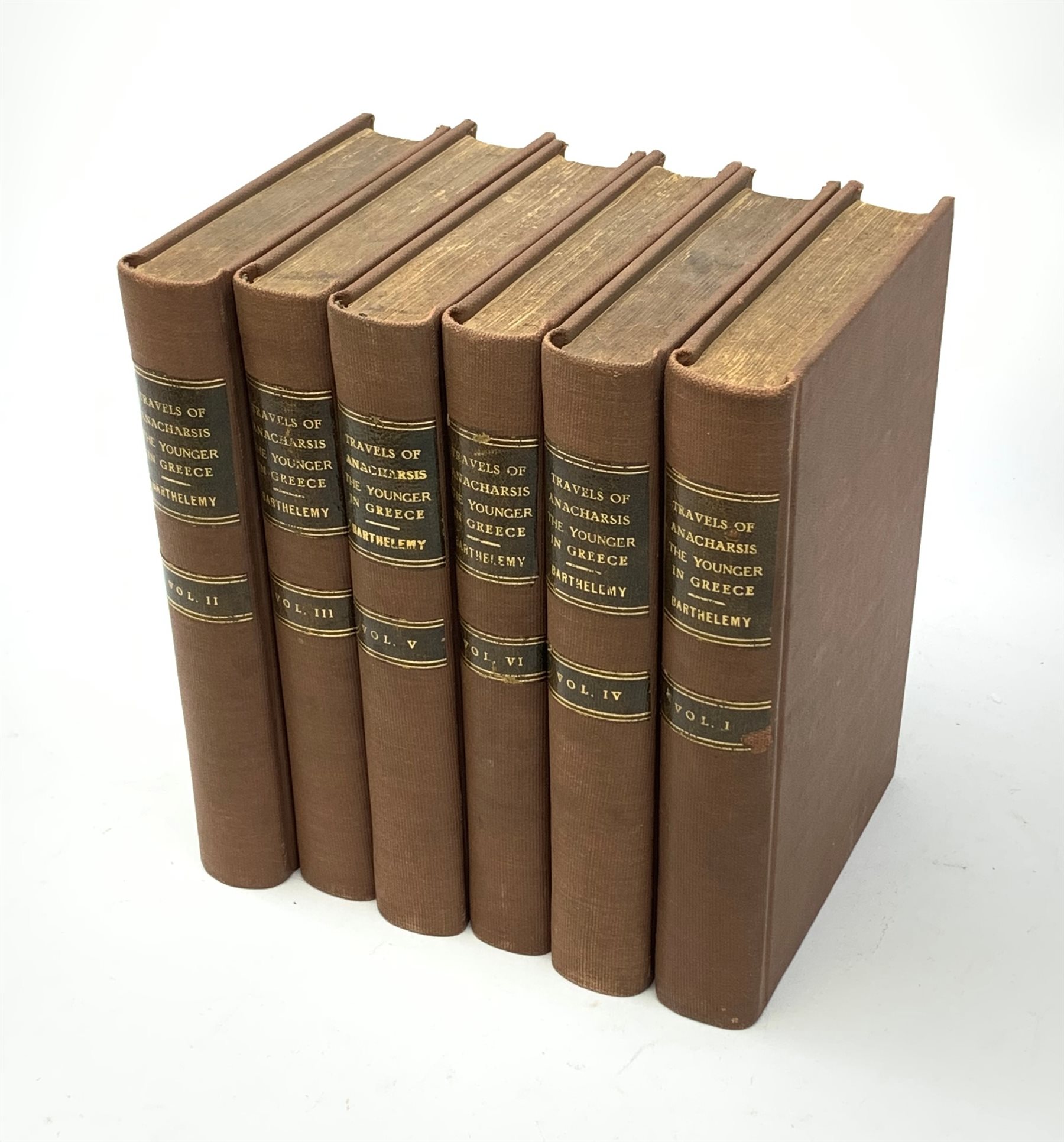  Barthelemy The Abbe: Travels of Anacharsis the Younger in Greece. 1817 Fifth edition. Six volumes. Uniformly rebound in brown cloth.  