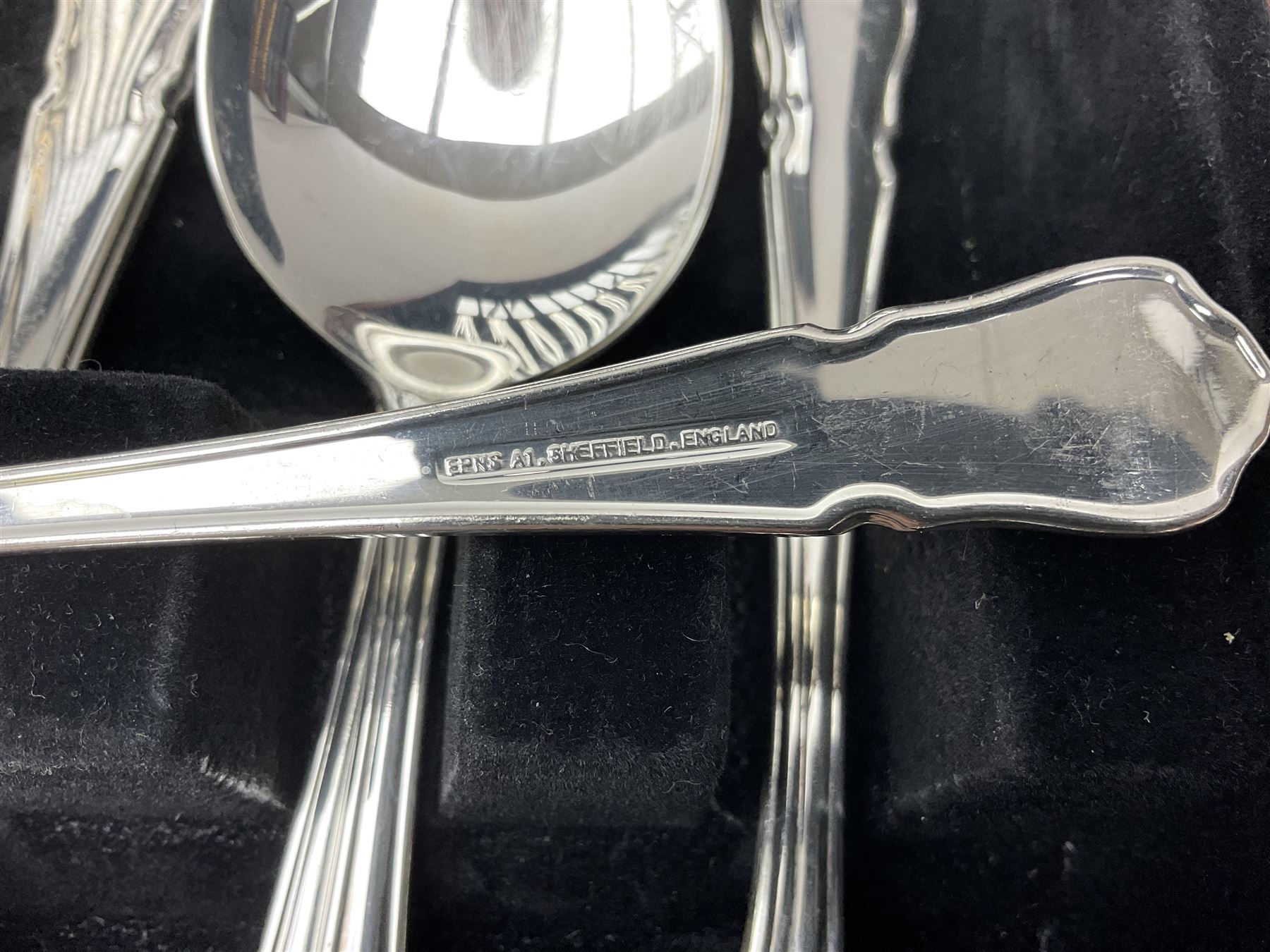 Canteen of Sheffield silver-plated cutlery by John Stephenson, six settings, cased, L38cm