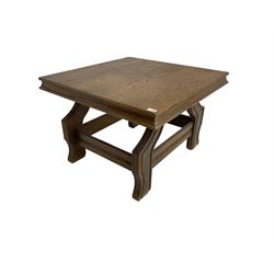 Square oak coffee table on shaped moulded base