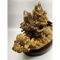 Large Chinese wood carving, depicting the eight immortals crossing the sea, H46cm, L78cm 