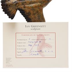 Ian Greensitt (British 1971-): 'Flying Snipe III', patinated bronze signed and numbered 8/12 to base, titled on accompanying COA, H40cm 
