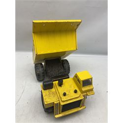 Tonka - five large scale pressed steel vehicles comprising Cement Mixer, Mighty Mobile Crane, Jeep and two Dumper Trucks (5)