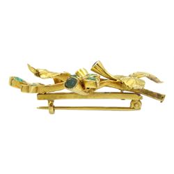 14ct gold vari-cut emerald foliate brooch 