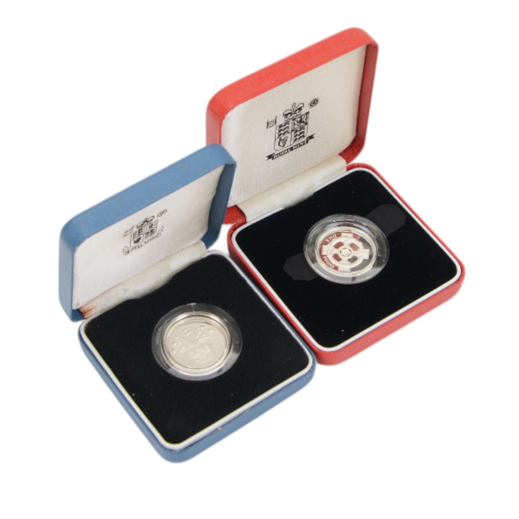 Twelve The Royal Mint United Kingdom silver proof one pound coins, comprising 1983, 1984, 1988, 1989, 1992, 1993, 1994, 1996, 1996 piedfort, 1998, 1999, and 2001, cased with certificates