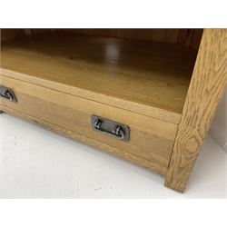 Light oak corner television stand fitted with single drawer