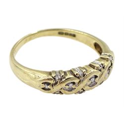 9ct ring diamond crossover ring, hallmarked