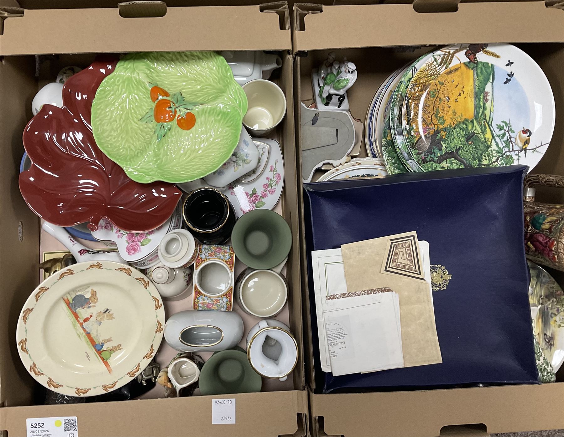 Collectables including, Wedgwood, Beswick, Hornsea, Wade etc in five boxes 