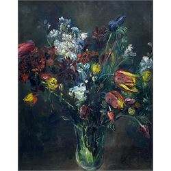 Christian de Moor (Dutch 1899-1981): Still Life of Tulips and other Flowers, oil on canvas laid on panel signed and dated 1945, 50cm x 39cm