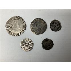 Queen Victoria 1861 penny, 1876 sixpence coin, five early silver coins including Elizabeth I etc