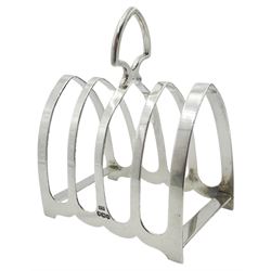 Mid 20th century silver toast rack, with five arched bars and shaped handle, hallmarked Viner's Ltd, Sheffield 1940, including handle H11cm, approximate silver weight 3.53 ozt (110 grams)