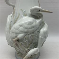Lladro vase, Herons Realm, modelled in relief with five herons, no 6881, in original box, H35cm