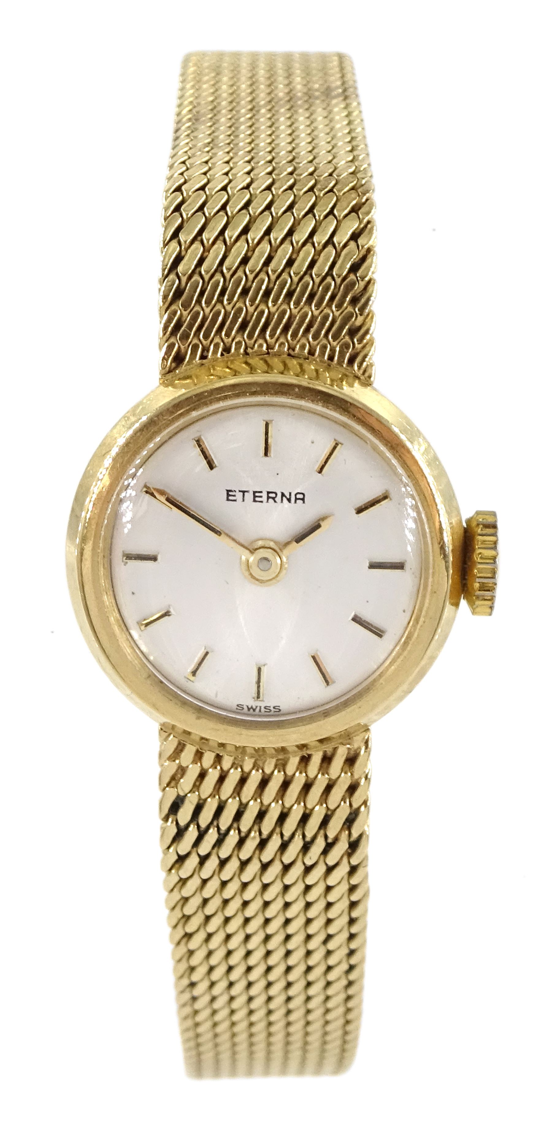 Eterna ladies 9ct gold manual wind wristwatch, on 9ct gold bracelet, London 1967